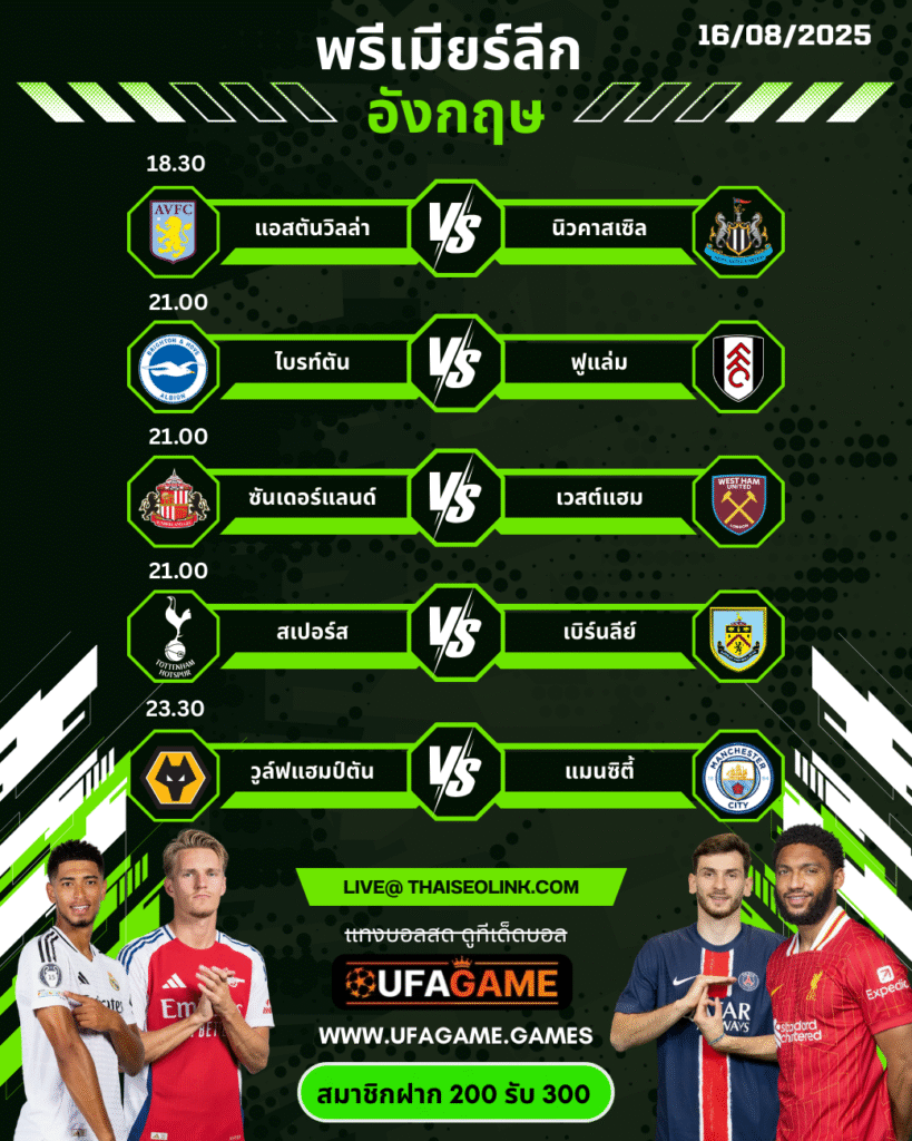 พรีวิวพรีเมียร์ลีก อังกฤษ 16/08/2568 | แมตช์เปิดหัวฤดูกาล + ทีเด็ดบอลน่าลงทุน