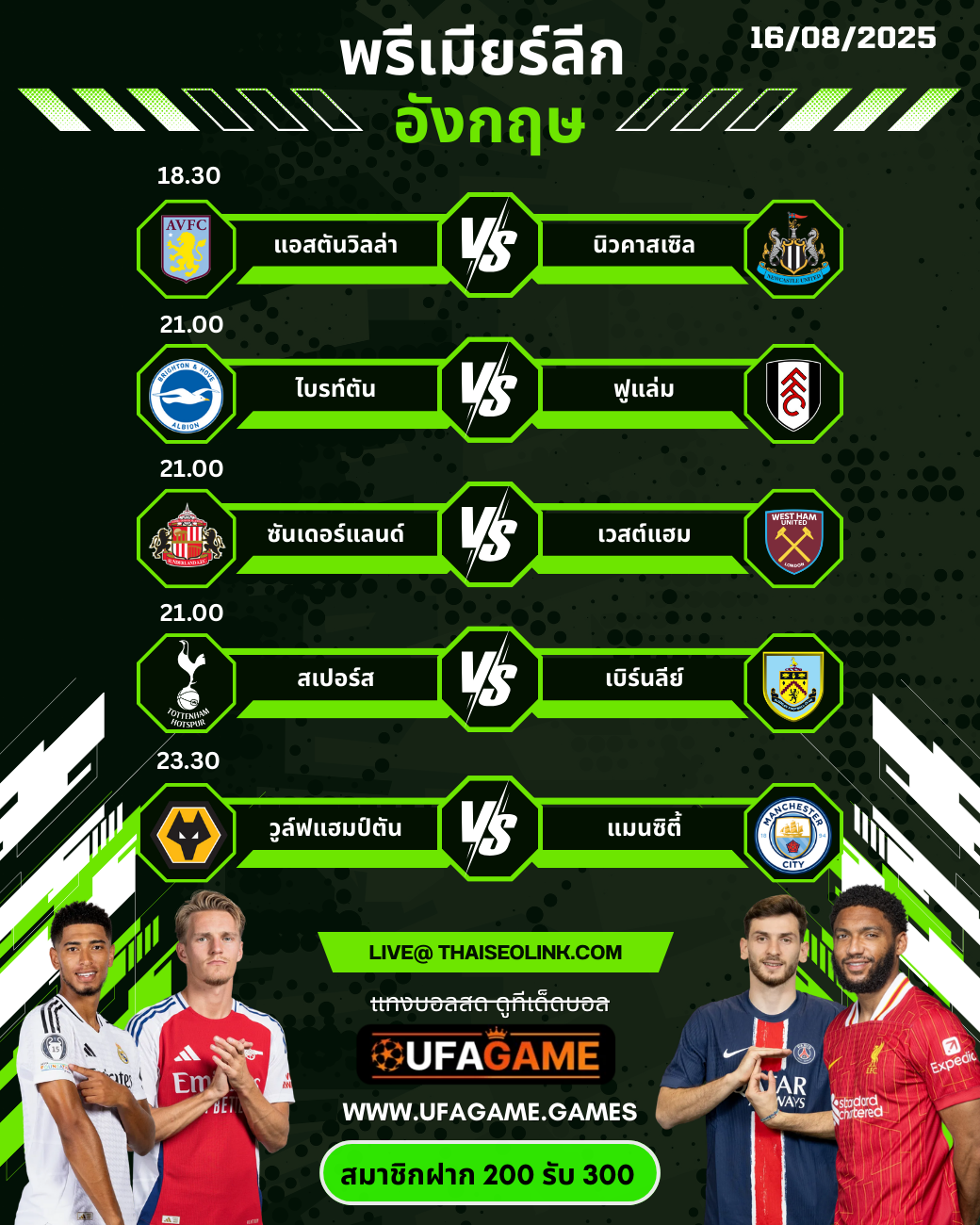 พรีวิวพรีเมียร์ลีก อังกฤษ 16/08/2568 | แมตช์เปิดหัวฤดูกาล + ทีเด็ดบอลน่าลงทุน