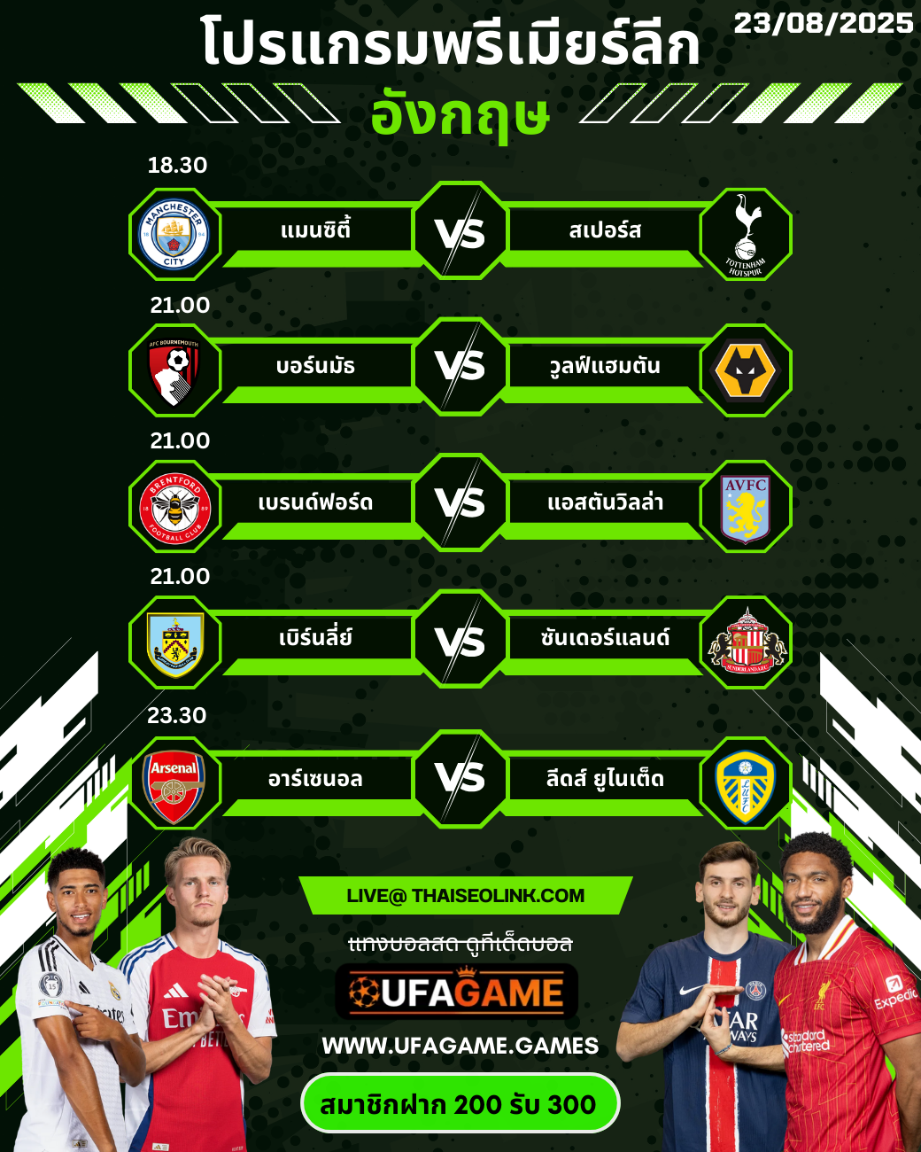 โปรแกรมพรีเมียร์ลีกวันเสาร์ที่ 23 สิงหาคม 2025 | Premier League Matchweek 2